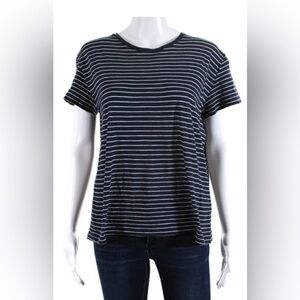 Vince Womens Cotton Striped Short Sleeve Round Neck T-Shirt Blue Size Medium.